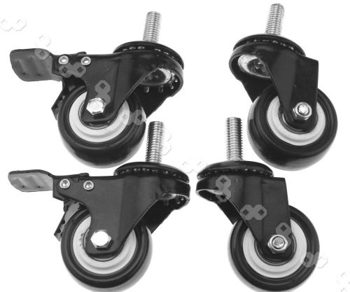4 x PU Swivel with Brake Castor Wheel With Screw Trolley Furniture Caster 50mm