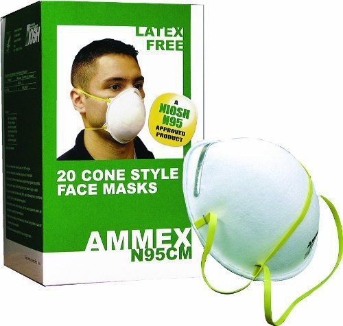 Ammex N95 Particle Respirator Face Mask, One Size, White Box of 20