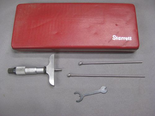 Starrett 0-3&#034; Depth Micrometer No. 440. 2-1/2&#034; Base With Case Rods and Wrench