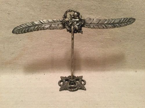 EARRING STAND PEWTER VICTORIAN CHERUB CUPID FEATHER