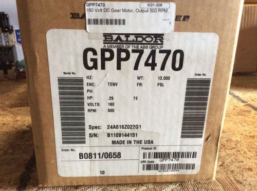 Baldor gearmotor, #GPP7470, TENV, fr-PSL, .25hp, 180V, 500rpm, NOS, warranty