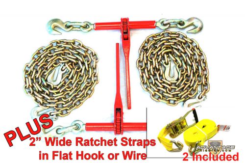 3/8&#034; Transport Hauling (2) Ratchet Binders - 10&#039; Foot Chains - Ratchet Straps