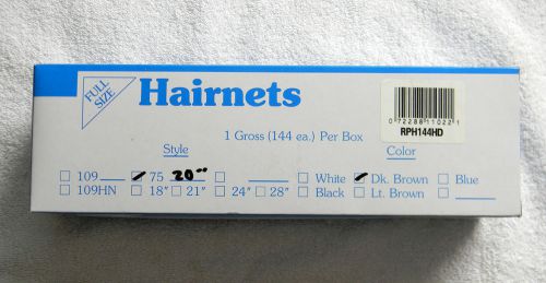 NEW 144 Disposable Commercial Full Size 20&#034; Hair Nets Dark Brown Health NIB