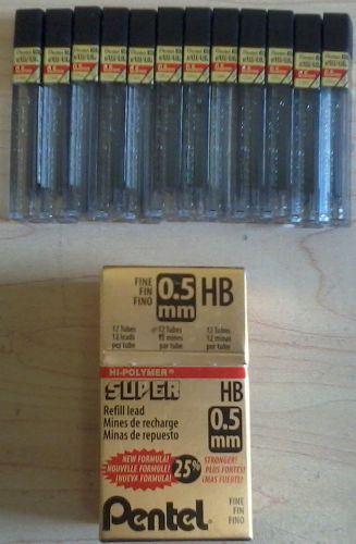 Lot of 12 Tubes .5mm Pentel Medium Hi-Polymer Super Lead Refills in Box NEW