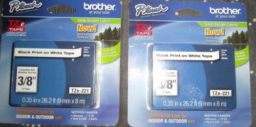 Lot 2 NEW Brother P-Touch TZe Tape, 3/8&#034;, Black Print On White Tape