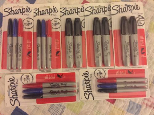 18 Sharpie Markers 12 Fine 6 Large Red Black Blue   7 Sealed Packs