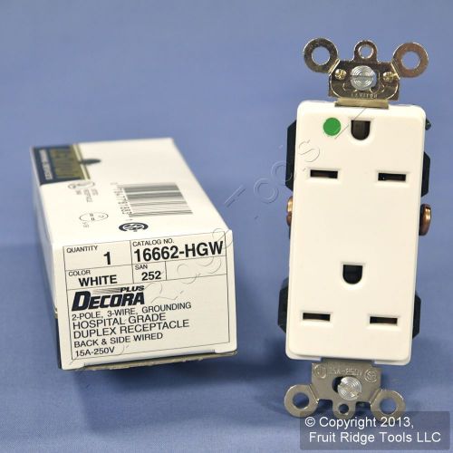 Leviton white decora hospital receptacle duplex outlet 15a 250v 6-15r 16662-hgw for sale