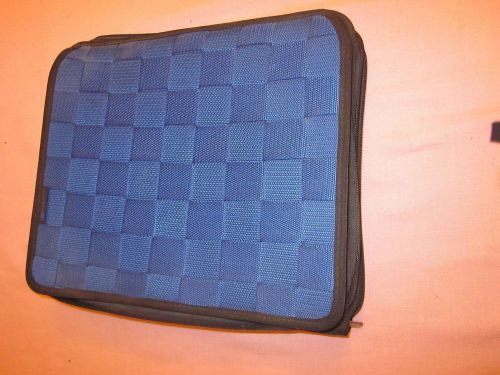 Blue Quilted Canvas Covered Binder with two zipper compartments, 3-ring &amp; pouch