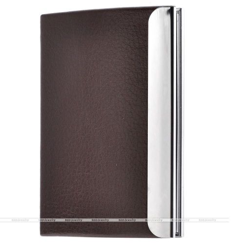 Fashion Simple PU Leather Stainless Steel Name Business Card Case Holder Coffee