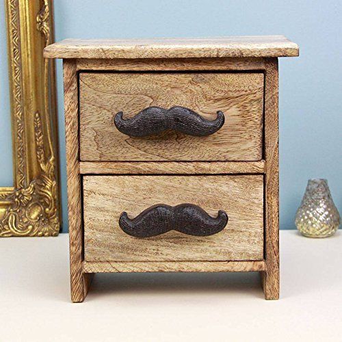 Stylist Jewelry Boxes Organizers Small Wooden Chest of 2 Drawers with Moustache