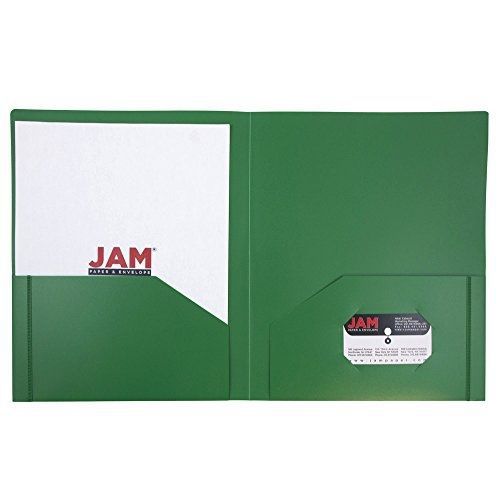Jam paper? heavy duty plastic 2-pocket folders - green - 6 folders per pack for sale