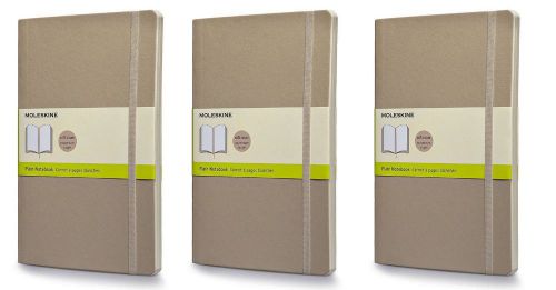 Pack of 3 moleskine soft cover  colored notebook, large, plain, khaki beige for sale