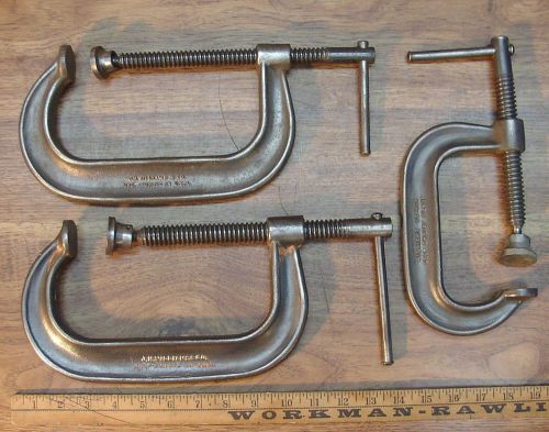 Old used tools,3 vintage williams deep throat &#034;c&#034; clamps,2-406,1-404,excellent for sale