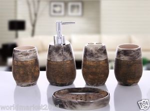 A54 New Resin Brown 5-in-1 2Tooth Mugs/Soap Dish/Sanitizers Bottle/Toothbruss