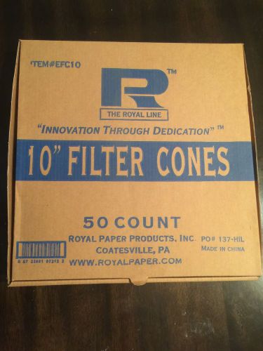 Royal Premium 10&#034; Cone Filters Case of 50. New