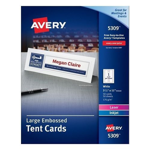 Avery White Laser &amp; Ink Jet 3 1/2 x 11 Inch Tent Cards 50 Count (5309)