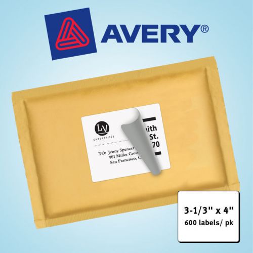 Avery Laser Mailing Labels 3-1/3&#034; x 4&#034; White 600ct