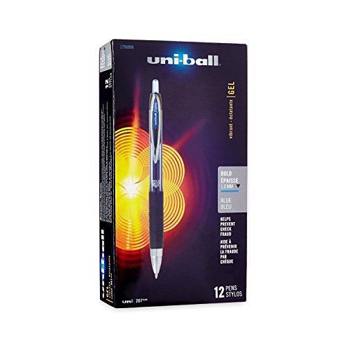 Uni-Ball Signo 207 Retractable Gel Pen, Bold Point, Blue Ink, 12-Count