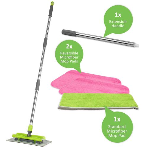 Linkyo microfiber floor mop stainless steel 3 reusable pads extension included for sale