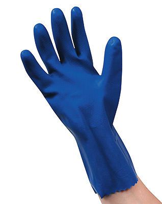 12&#034; Blue Unlined Latex Chemical Resistant Gloves - X-Large (18 Mil) (12 Gloves)