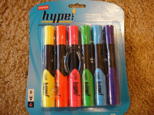 NEW STAPLES 6 PACK HYPE! ASSORTED HIGHLIGHTERS WITH RUBBERIZED GRIP 34389