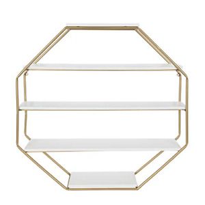 Kate and Laurel Lintz Large Modern Octagon Floating Wall Shelves with Metal Gold