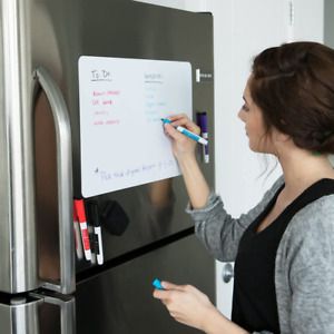 Magnetic Dry Erase Whiteboard Sheet for Kitchen Fridge With 4 Markers 19x13