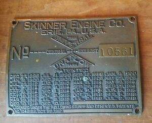 Antique Brass Plate, Skinner Engine Co. Erie, PA Steam Engines