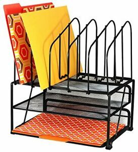 DecoBros Mesh Desk Organizer with Double Tray and 5 Upright Sections