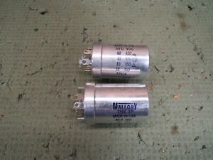 (2) Mallory FP434 Electrolytic Capacitor Metal Can 10 MFD uf 450v