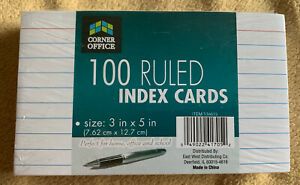 Corner Office 100 Ruled Index Cards 3x5 in New White