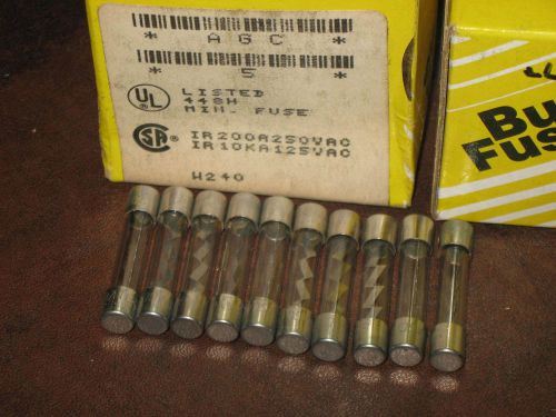 Lot of 10 buss fuses bussman cooper agc-5 amp 250v fast blow fuse 5a agc5 nos for sale