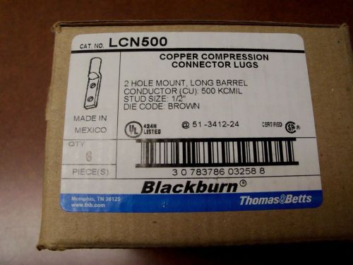 Box of 6 - blackburn - thomas &amp; betts - lcn500 copper connector lugs - nib for sale