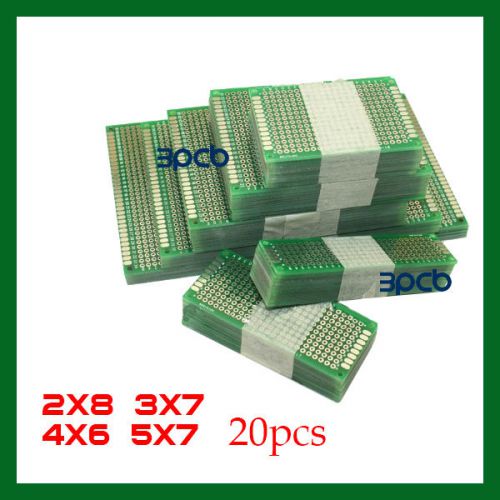 20pcs 5x7 4x6 3x7 2x8CM Double Side Prototype PCB Universal Board-free shipping