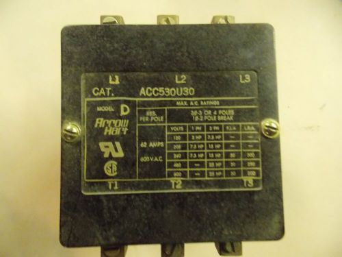 Arrow Hart contactor ACC530U30 62 Amp 208-240 volt coil w/AUX.contact