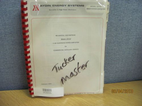 AYDIN MODEL 1031D: Klystron Power Amplifier for Comm. Satellite Svc -Tech Manual