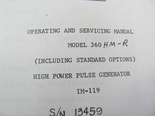 VELONEX 360 High Power Pulse Generator Oper &amp; Serv Manual w/schematic Rev 1/82