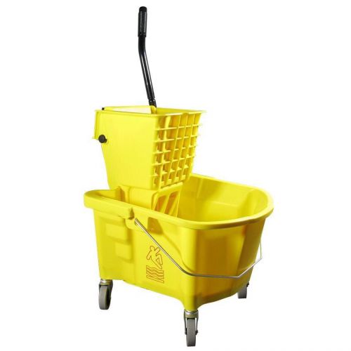 Yellow 26 quart splash guard side-press wringer and mop bucket for sale