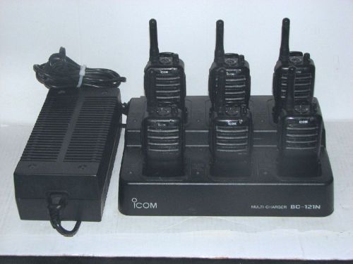 6 Icom IC-F24S 2-Channel UHF Radios With Multi-Charger, Belt Clips and Antennas