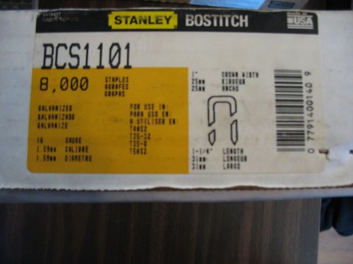 Stanley bostitch 1&#034; crown galv staples 8000 pcs 16 ga. 1 1/4&#034; long bcs1101 for sale