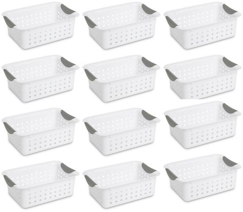 12) sterilite 16228012 small ultra plastic storage bin organizer baskets -white for sale
