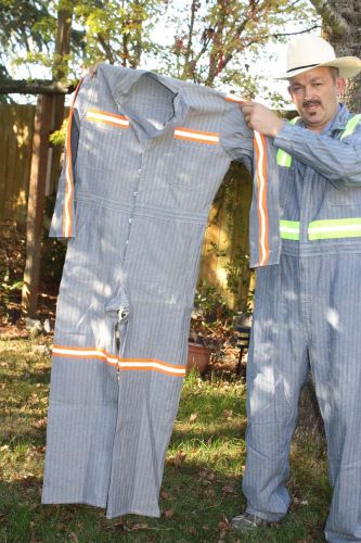 Coveralls men&#039;s gray red kap jumpsuit size 38 reg safety reflective stripes work for sale