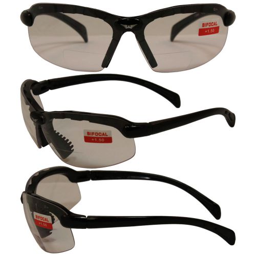 2 pairs c-2 bifocal safety glasses black frames z87.1+ 1.5 clear lens for sale