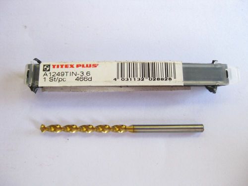 Titex 3.6mm a1249 tin parabolic jobber length drill bit  a1249tin-3.6 for sale