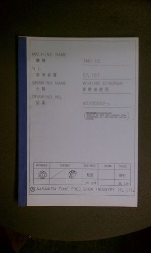 Nakamura-tome tmc-15 wiring, ladder diagram manual - cnc b1128re/ac 40200002-l for sale