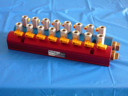 Aluminum manifold pair  - 1&#034; inlet, (8) 1/4&#034; ports with mini shut-off valves for sale