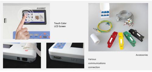 3 channel 12 leads Ecg machine,touch screen,4.3&#039;&#039; TFT Color LCD+Software&amp;Printer