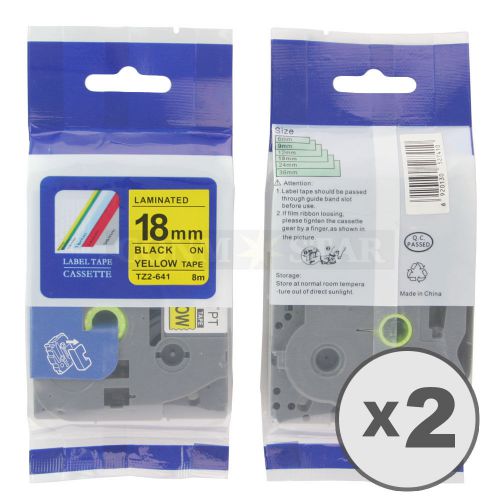 2pk black on yellow tape label for brother p-touch tz tze 641 18mm 3/4&#034; 26.2ft for sale