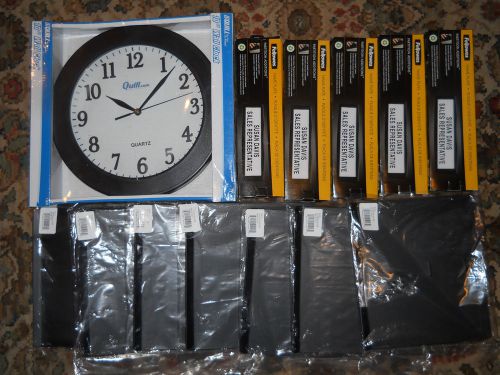 New Quill Battery Wall Clock &amp; 5 Fellowes Name Plates &amp; 7 Desk Calendar Holders
