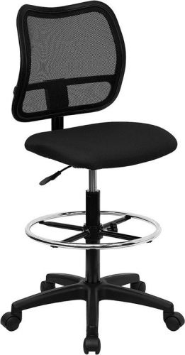 Mid-back mesh drafting stool with black fabric seat for sale